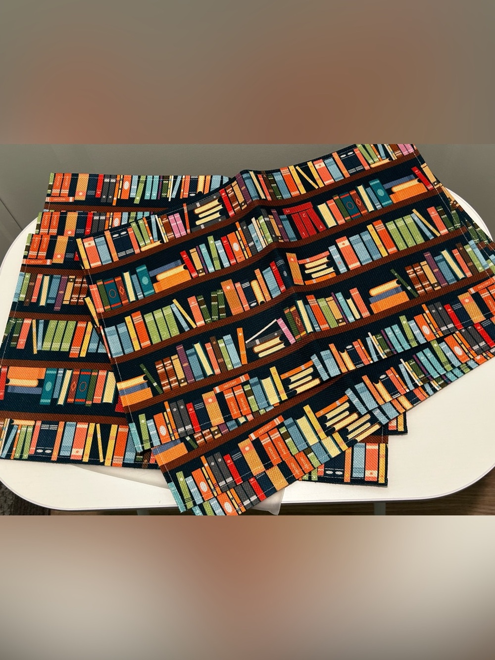 Bookshelf Print Placemats Set of 6 New Library Book Lover Table Decor